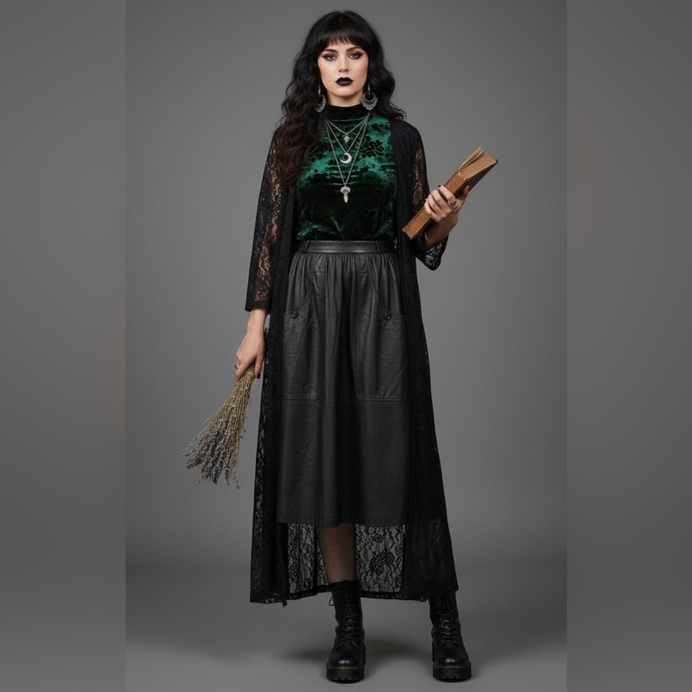 Chic leather Black Midi Skirt - Picture 11 of 12